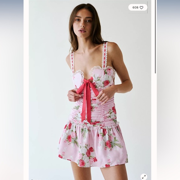 For Love & Lemons Gitanna Heart Romantic Lace Cute Ruffles Mini Dress